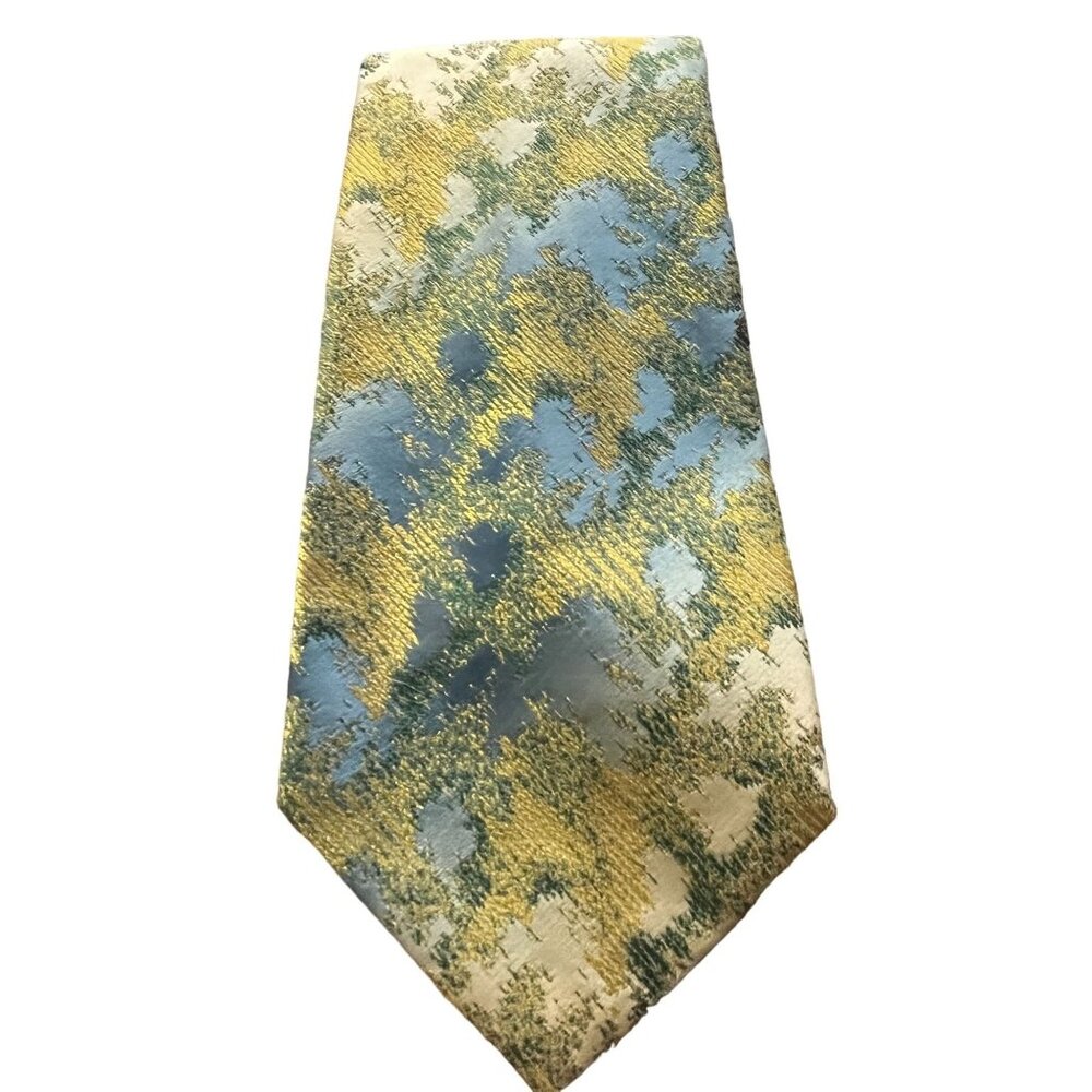 Monsieur Bernard Vintage 1970s Wide Yellow Gold & Blue Polyester MCM Disco Mens